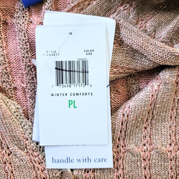 JH Collectibles Petite Beige and Pink Shimmer Silk Blend Cardigan Sweater - Picture 6 of 7